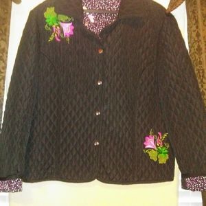 Briggs New York quilted jacket w/ floral embroider